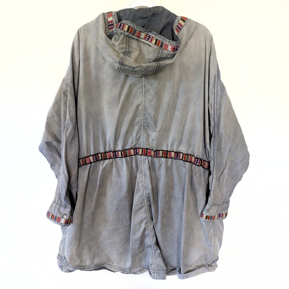 Free People Poplin Dolman Parka Jacket Green Gray Boho Utility Embroidered XS/S - Picture 3 of 14